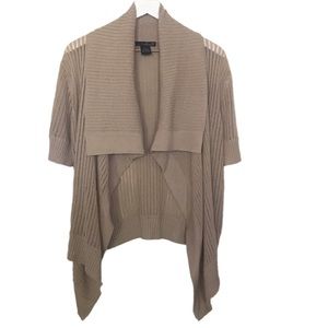 Willi Smith Tan Open Knit Cardigan Sweater Fold Down Collar Women Sz L